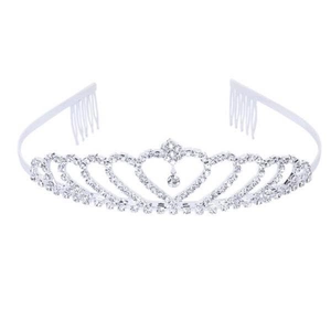 Serre-tête couronne de princesse en cristal argenté avec strass en forme de cœur et peignes