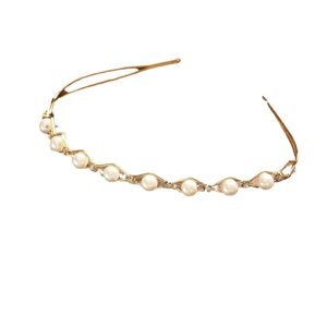 Eleganter goldener Metall-Haarreif mit weißen Perlen und funkelnden Strasssteinen für Damen