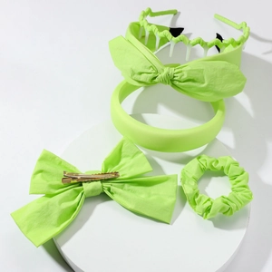 Lime green hair accessory set with headband, bow hair clip and scrunchie for women