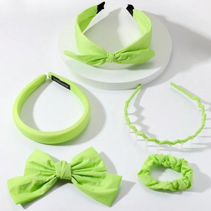 Neon Green Bow Padded Headbands Scrunchie Large Hair Clip Collection Fashion Handmade Cloth Headwear For Women Girls