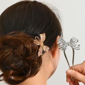 Eleganter Neuer Chinesischer Stil Schleife Haarnadel Für Damen U-Förmige Metall Haargabel Strass Quaste Haarschmuck