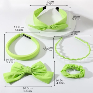 5-piece neon green hair accessory set including headband, bow clip and scrunchie