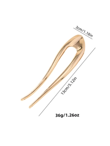 Dimensions détaillées du pic à cheveux en U minimaliste doré de 13 cm pour femme