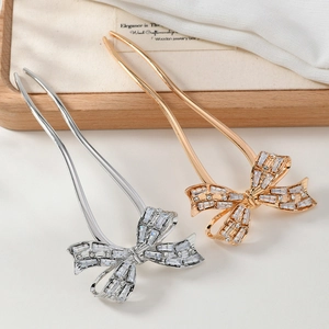 Eleganter U-förmiger Schleifen-Haarstab mit Zirkonia-Inlay in Silber und Roségold