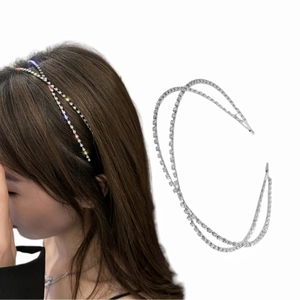 Serre-Tête Croisé à Double Couche en Strass Brillant pour Femmes Alliage d'Argent Creux Accessoires de Cheveux Élégants