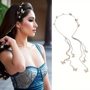 Butterfly Tassel Headband Alloy Artificial Pearl Rhinestone Hair Accessory For Women Wedding Party Elegant Fairy Style Hairband
