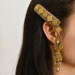 Fermaglio per Capelli Stile Etnico Fatto a Mano con Nappe e Perline Oro Retro Lega di Zinco Strass Accessorio Capelli