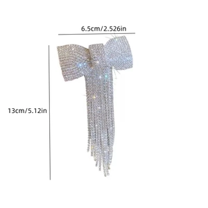 Barrette à cheveux nœud élégante avec strass brillants et longue chaîne à franges, 13cm