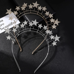 Elegant bridal double-layered star headband with glittering rhinestones in gold and silver