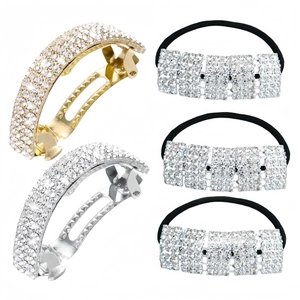 Vue détaillée du lot de 5 pièces avec barrettes en strass étincelantes et élastiques