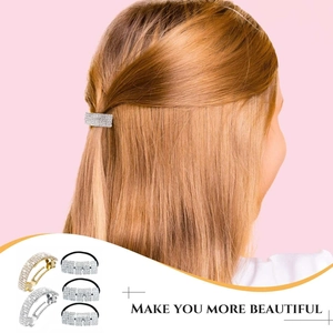 Barrette à cheveux élégante sertie de strass brillants en finitions or et argent pour femme