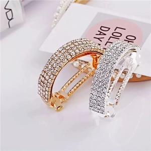 Pince à cheveux élégante en strass or et argent avec incrustation de diamants à quatre rangs