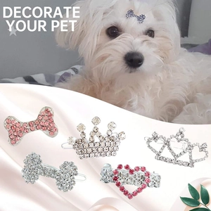 Sparkling rhinestone crown and bow pet hair clips set for small dogs and girls