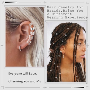Set 50 pezzi gioielli per capelli argento e clip per orecchie per trecce e dread