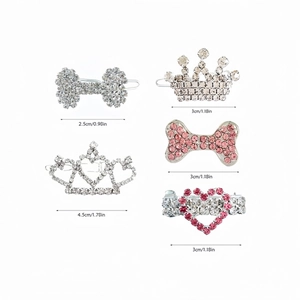 5-piece rhinestone hair clip set with crown and bow designs for girls and pets