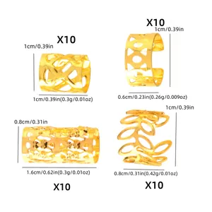 Size chart showing gold dreadlock ring dimensions and weights for 40pcs set