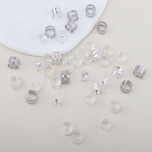 40Pcs silver dreadlock hair rings with hollow geometric patterns and matte finish