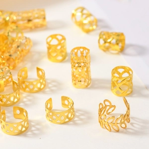 40pcs golden hollow dreadlock jewelry set with boho rings and hair cuffs for braids