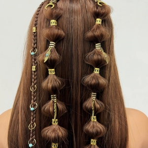 Bohemian Metal Braid Hair Rings Jewelry Set Moon Feather Leaf Hollow Out Hair Clips Dreadlock Accessories For Women