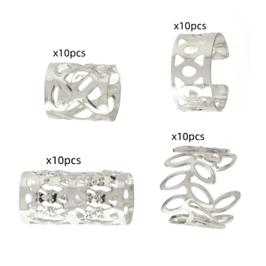 Set of 40 silver hollow dreadlock beads with four unique bohemian geometric patterns