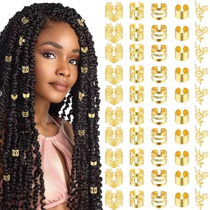 Metal Hollow Dreadlock Hair Rings Gold Silver Braiding Accessories Leaf Pattern Adjustable Hair Clips For Braids Hair Jewelry