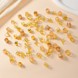 70-piece gold hollow dreadlock hair rings set with crown and wave patterns for braided hair