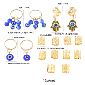 Lot de 16 anneaux de tresses Mauvais Œil et Main de Fatima en doré et bleu