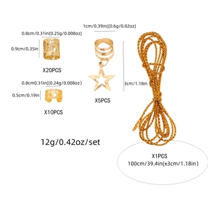 Golden braid hair accessories set with star pendants, rings, and twisted cord details
