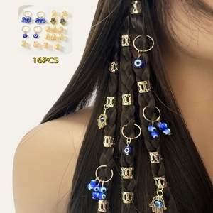 Bagues de Dreadlocks en Alliage Boho Mauvais Œil Main de Fatma Bijoux de Cheveux Femme Accessoires de Tressage à Revers Creux