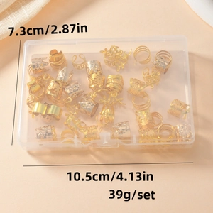 70pcs hollow dreadlock hair rings set in gold and silver colors with transparent box