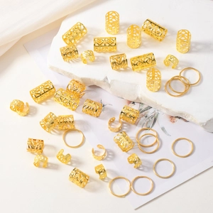 40pcs gold hollow dreadlock beads and metal hair rings for DIY braiding accessories