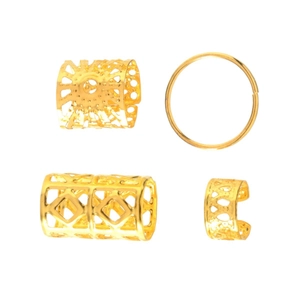 Set of 4 gold hollow hair rings and cuffs for braids and dreadlock styling