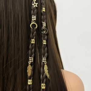 Anneaux de Cheveux Dreadlock en Métal Doré Vintage pour Femmes Pendentif Plume Étoile Lune Breloques de Tressage Accessoires Cheveux Bijoux