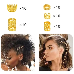 50pcs set of gold hollow dreadlock cuffs with floral and geometric patterns for hair
