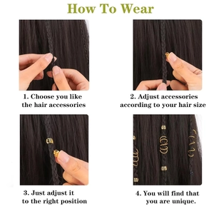 Step-by-step guide showing how to wear gold plum blossom dreadlock hair rings