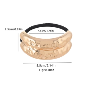 Geometric gold hammer-textured metal hair cuff elastic band with measurements