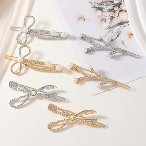 Elegante Strass Künstliche Perle Legierung Haarspangen Damen Schleife Baumzweig Schere Form Gold Silber Vintage Metall Haarnadeln