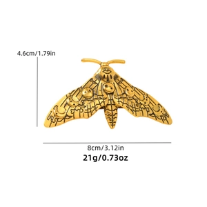 Vintage gold moth hair clip with gothic mystic patterns and precise size measurements