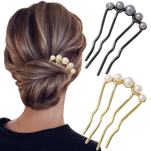 Elegant Alloy Faux Artificial Pearl Hair Comb U-shaped Four-tooth Wave Hairpin Vintage Hair Styling Tool Accessory For Women Daily Wedding