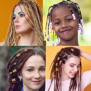 50pcs plum blossom dreadlock hair rings and colorful beads for creative hair styling