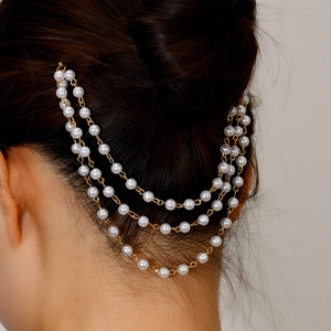 Barrettes à Cheveux Élégantes en Alliage Plaqué Or Multicouches avec Glands en Künstliche Perles ABS Blanches Bijoux pour Mariée Femme