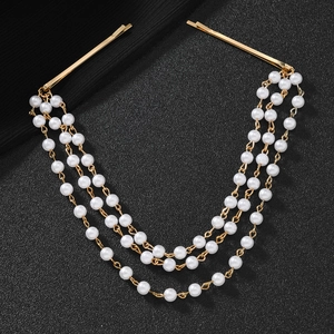 Chaîne de cheveux élégante à plusieurs couches avec perles et clips dorés pour mariée