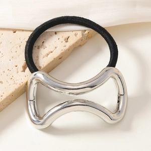 Élastique à cheveux élégant avec décoration de nœud en métal argenté minimaliste