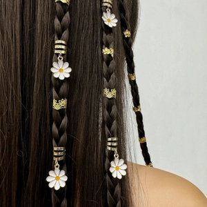 Daisy Flower Hair Braiding Rings Gold Silver Alloy Enamel Hair Clips Bohemian Style Hair Accessories For Women