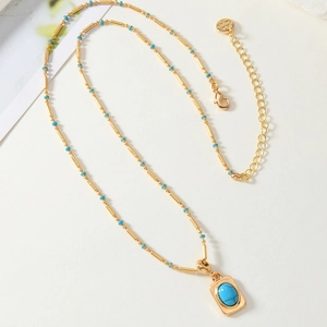 Collana con Pendente in Lega Vintage Bohemian Perline di Turchese Artificiale Blu Catena Placcata in Oro per Donna Gioielli Vacanza
