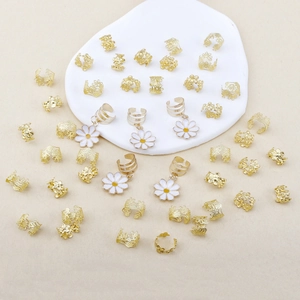 Set of gold alloy hair charms with white enamel daisy flowers for DIY hairstyles