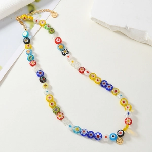 Collier d'été en perles de verre Millefiori avec œil protecteur et fermoir doré