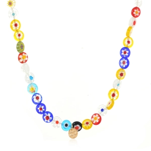 Collier d'été en perles de verre colorées avec fleur, œil protecteur et médaille
