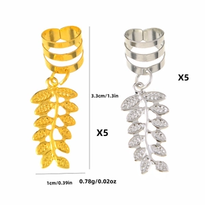 Leaf pendant ear cuff in gold and silver finish with detailed vein texture for women