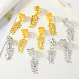 Leaf pendant hair clips in gold and silver finish with detailed botanical branch design